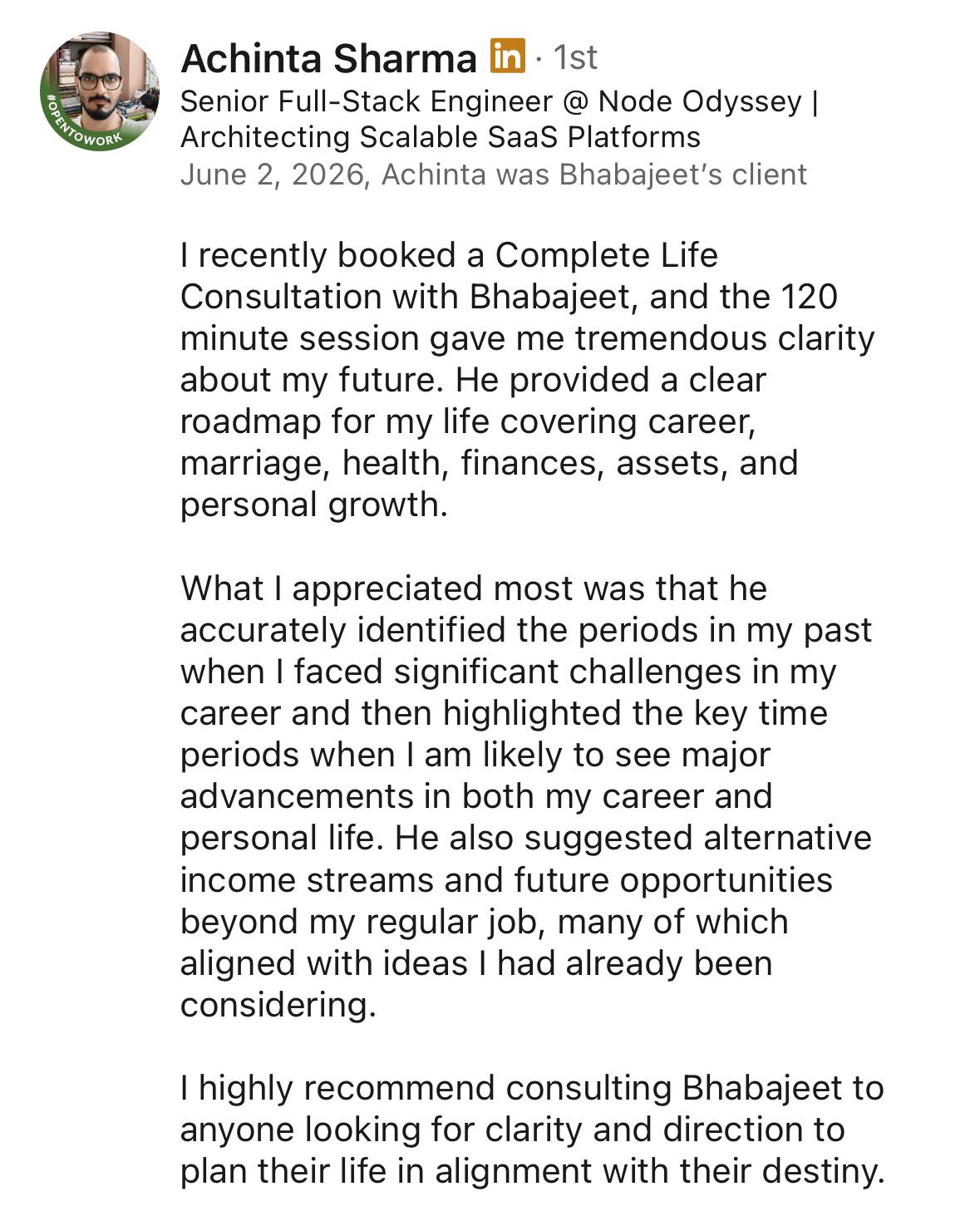 Testimonial from Achinta Sharma