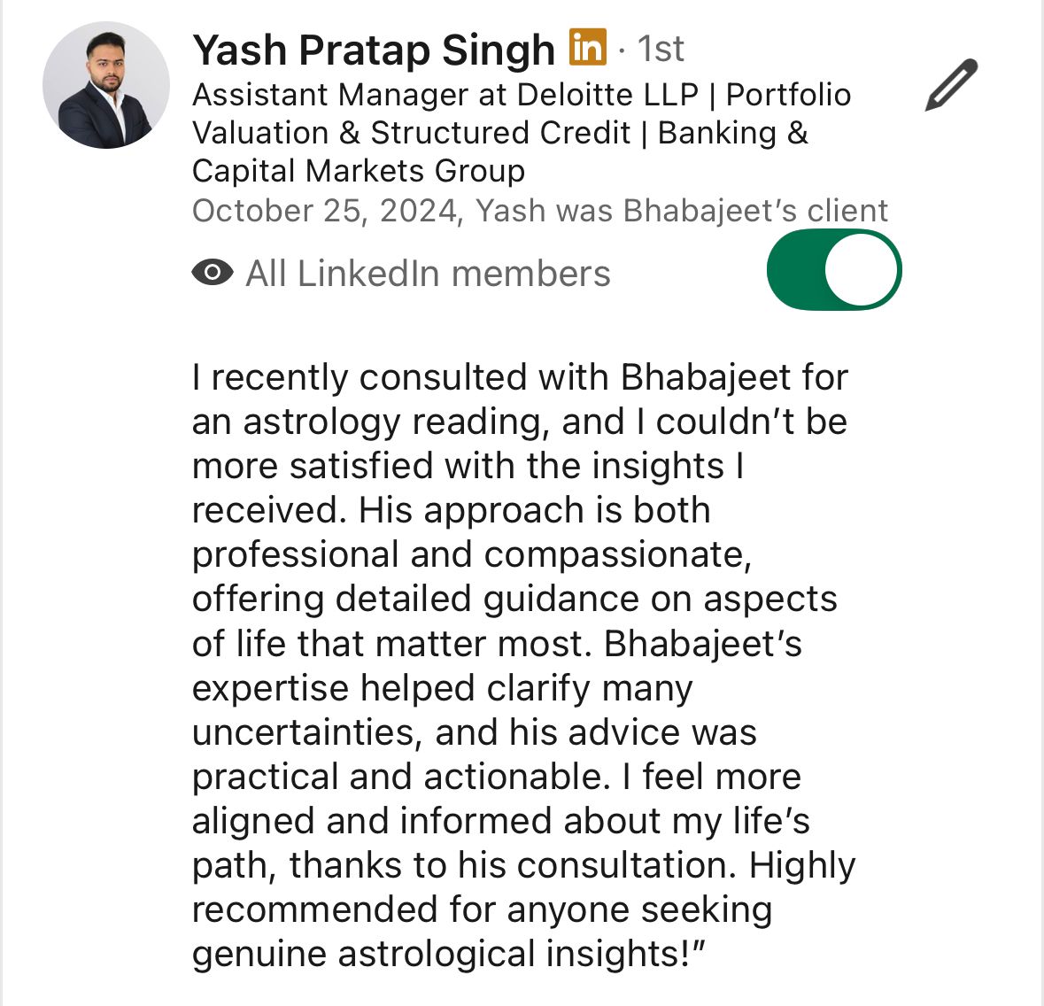 "Professional and compassionate, clarified uncertainties and left me feeling aligned"