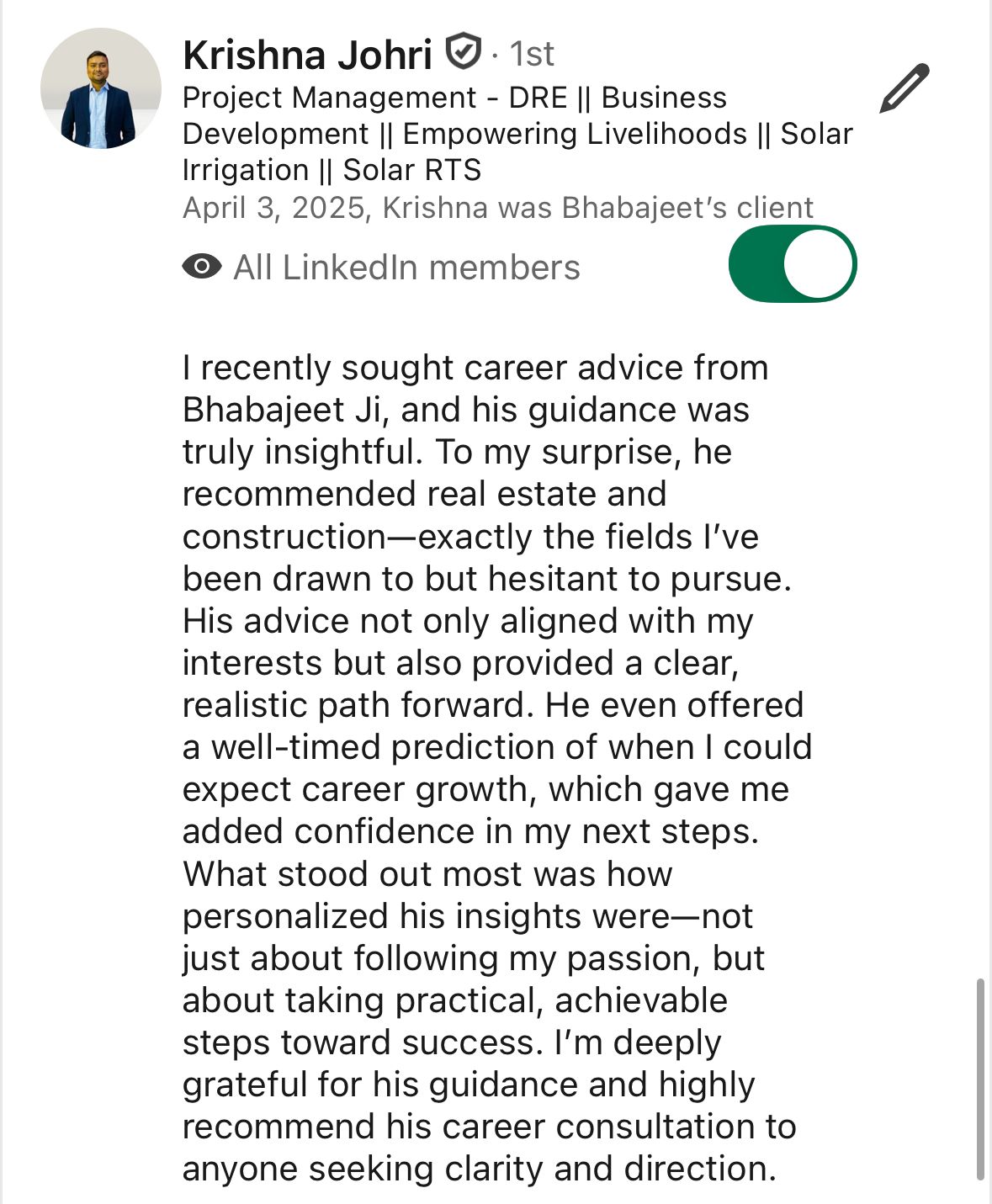 "Recommended exactly the fields I've been drawn to, personalized, realistic and actionable"