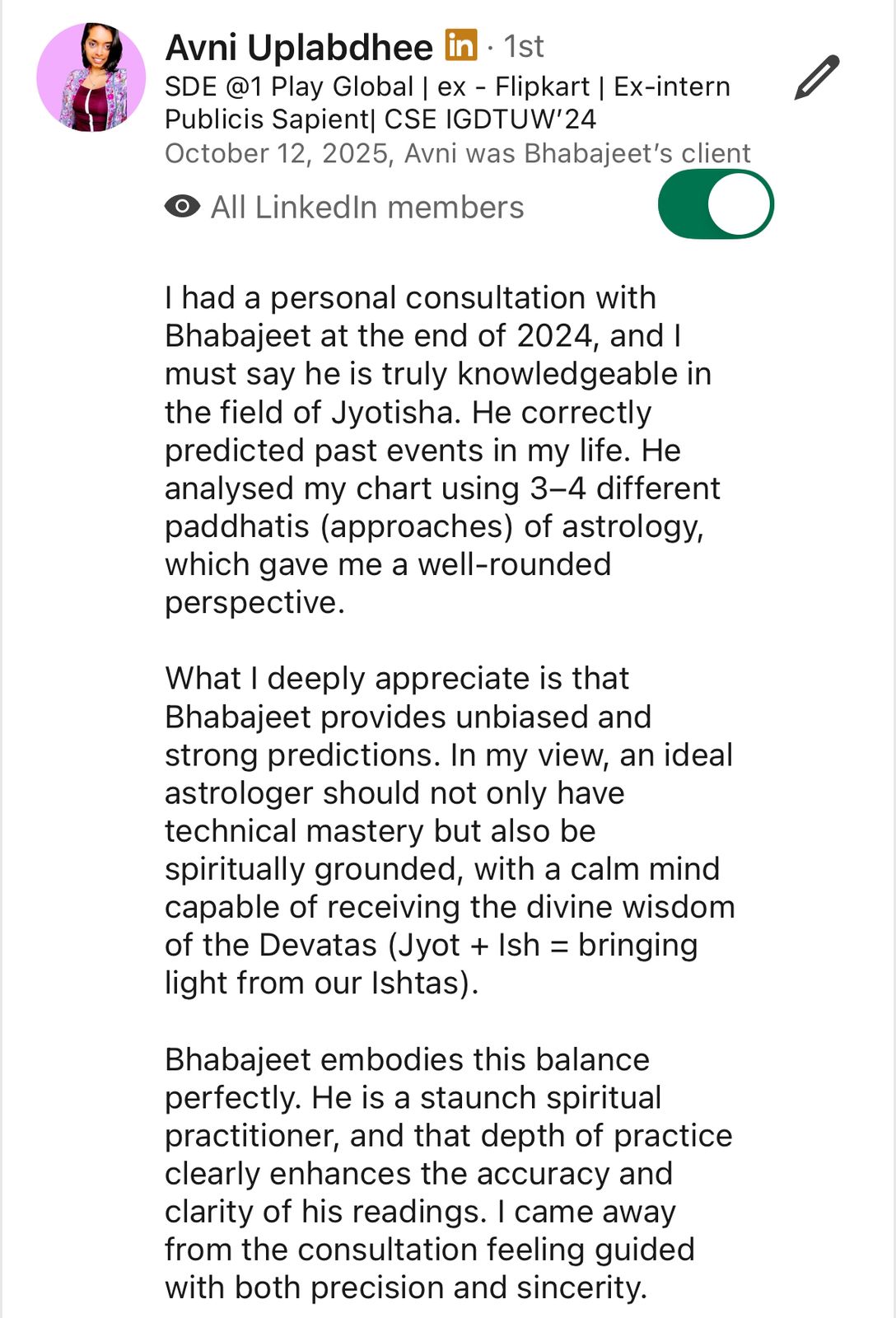 "Correctly predicted past events and analysed my chart using 3 to 4 different approaches"