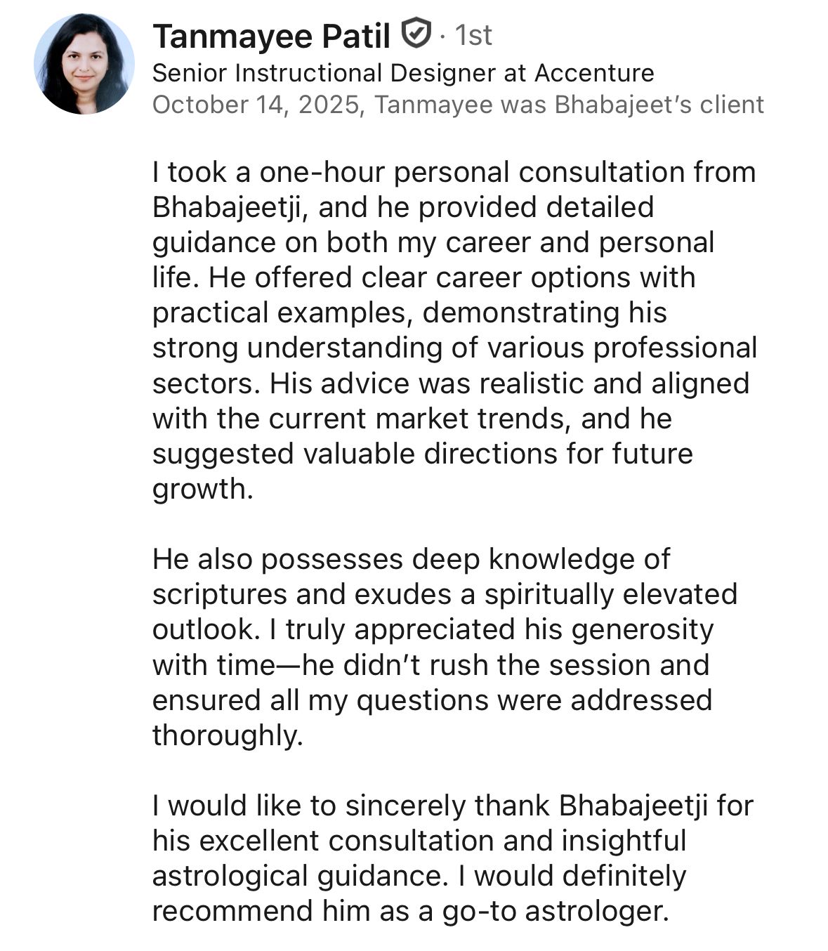 "Clear career options with practical examples, he didn't rush and answered everything thoroughly"